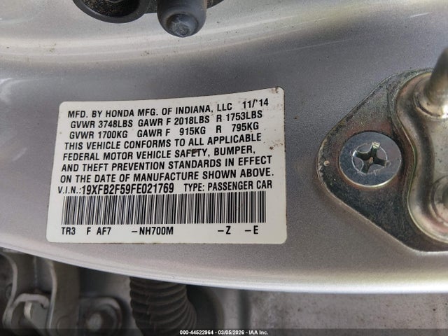 Honda Civic Lx 2015 19XFB2F59FE021769 Image 9