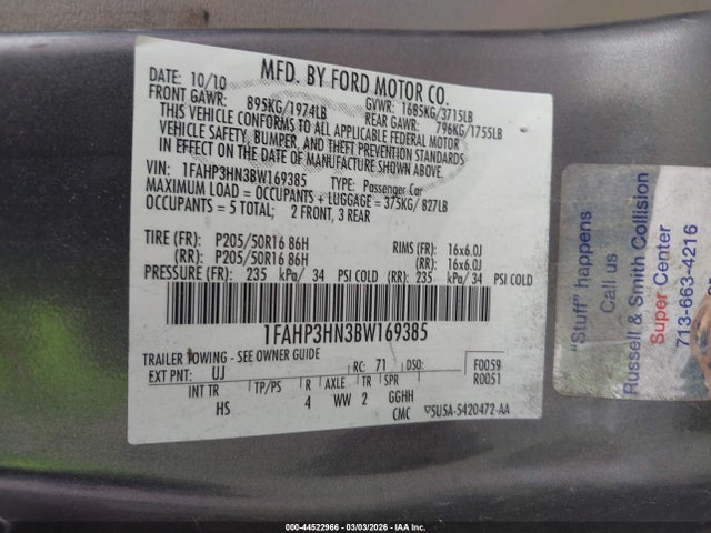 2011 FORD FOCUS 1FAHP3HN3BW169385 Photo 8