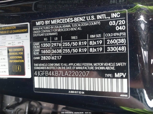 4JGFB4KB7LA220207 Mercedes-Benz Gle 350 4matic