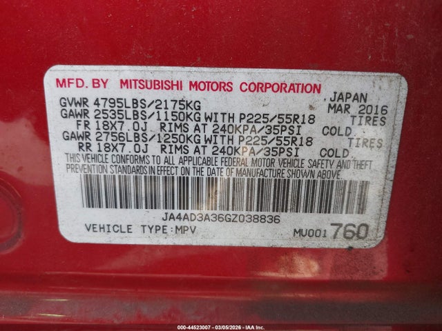 2016 MITSUBISHI OUTLANDER JA4AD3A36GZ038836 Photo 8