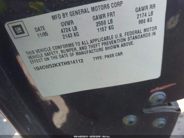 Продаж на аукціоні авто 1996 Buick Park Avenue, vin: 1G4CW52KXTH614112, номер лоту: 44523010
