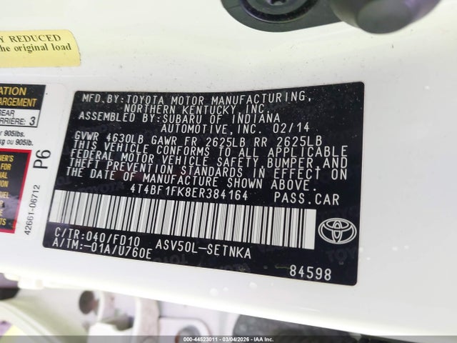 Продаж на аукціоні авто 2014 Toyota Camry Le, vin: 4T4BF1FK8ER384164, номер лоту: 44523011