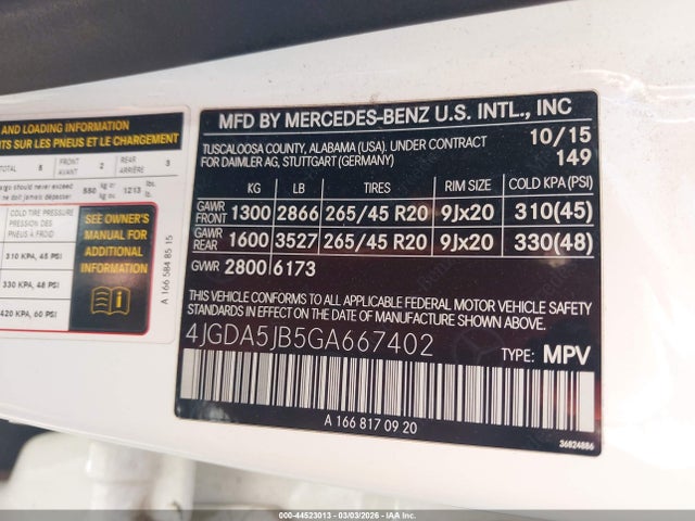 Mercedes-Benz GLE 350 2016 4JGDA5JB5GA667402 Image 9