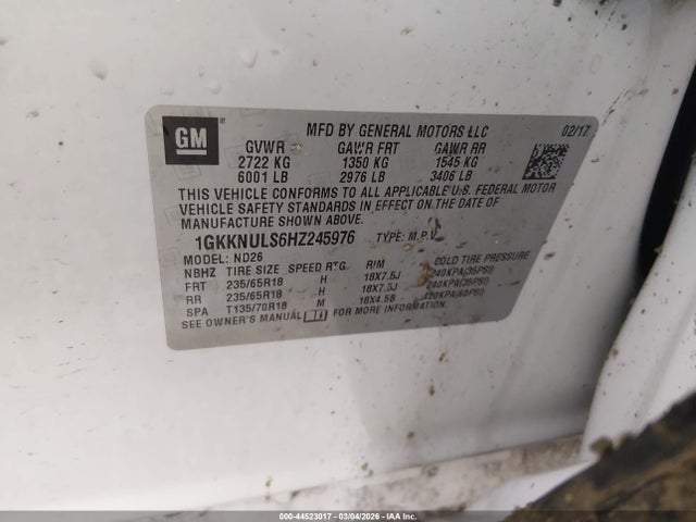 Продажа на аукционе авто 2017 Gmc Acadia Slt-1, vin: 1GKKNULS6HZ245976, номер лота: 44523017