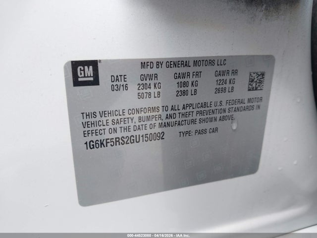 1G6KF5RS2GU150092 Cadillac Ct6 Premium Luxury