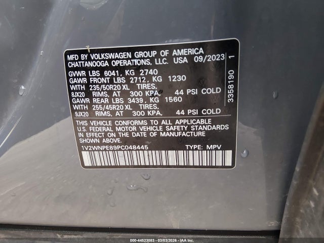 44523083 :رقم المزاد ، 1V2WNPE89PC048445 vin ، 2023 Volkswagen Id.4 Awd Pro S مزاد بيع
