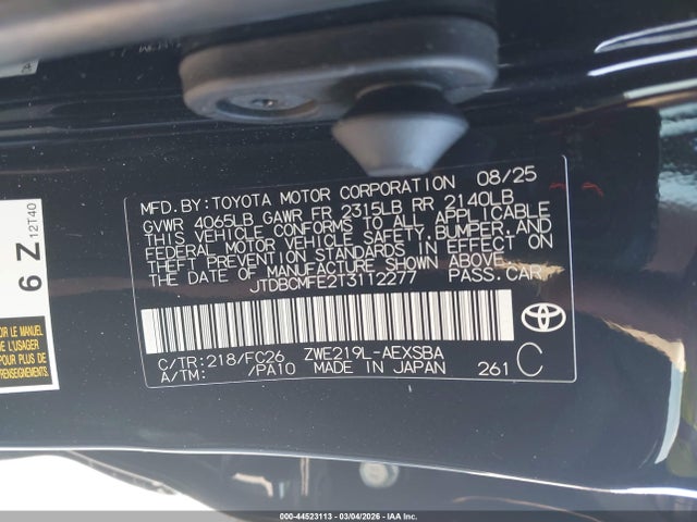 JTDBCMFE2T3112277 Toyota Corolla Hybrid Hybrid Se