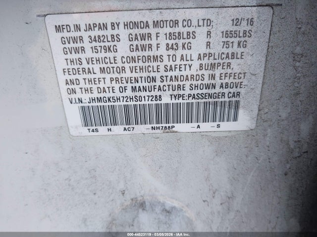 JHMGK5H72HS017288 Honda FIT EX