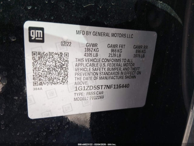 1G1ZD5ST7NF116440 Chevrolet Malibu Fwd Lt