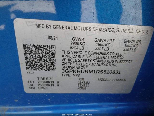 44523139 :رقم المزاد ، 3GPKHURM1RS510831 vin ، 2024 Honda Prologue Ex مزاد بيع