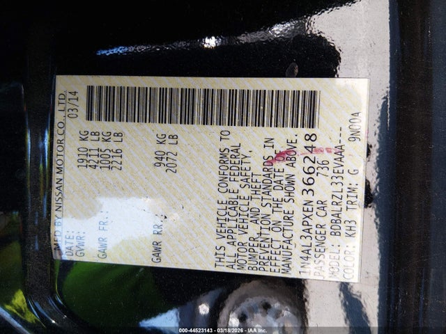 1N4AL3APXEN366248 Nissan Altima 2.5 S