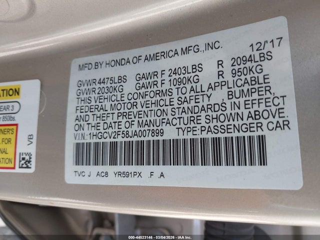 1HGCV2F58JA007899 Honda Accord Ex-l 2.0t