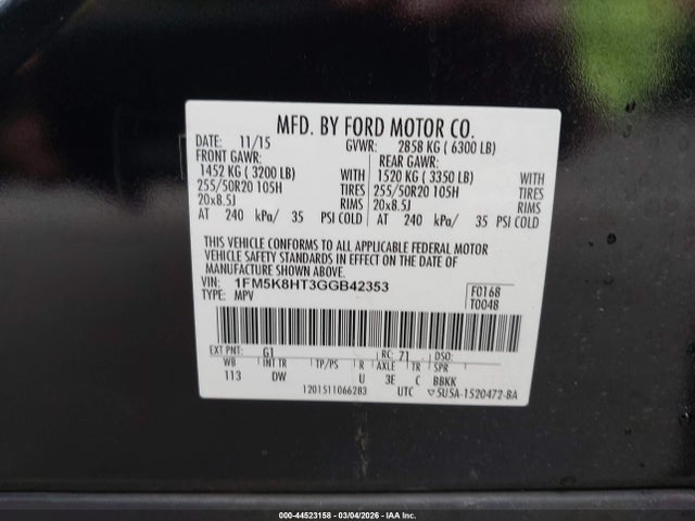 Ford Explorer Platinum 2016 1FM5K8HT3GGB42353 Image 9
