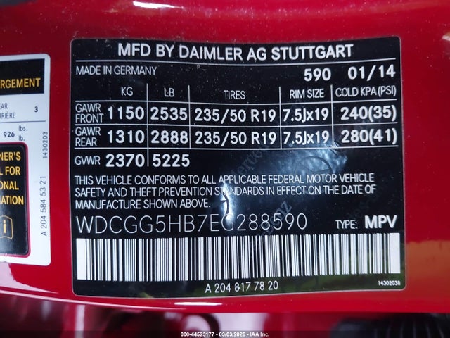 WDCGG5HB7EG288590 Mercedes-Benz GLK 350