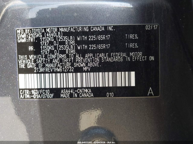 Toyota Rav4 Xle 2017 2T3RFREV1HW612732 Image 9