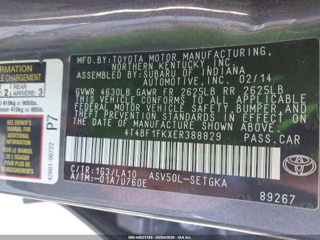 Toyota CAMRY XLE 2014 4T4BF1FKXER388829 Image 9