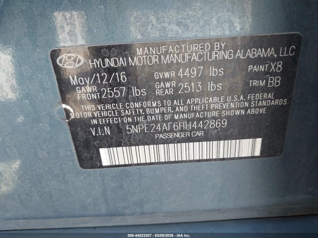 5NPE24AF6HH442869 Hyundai SONATA SE