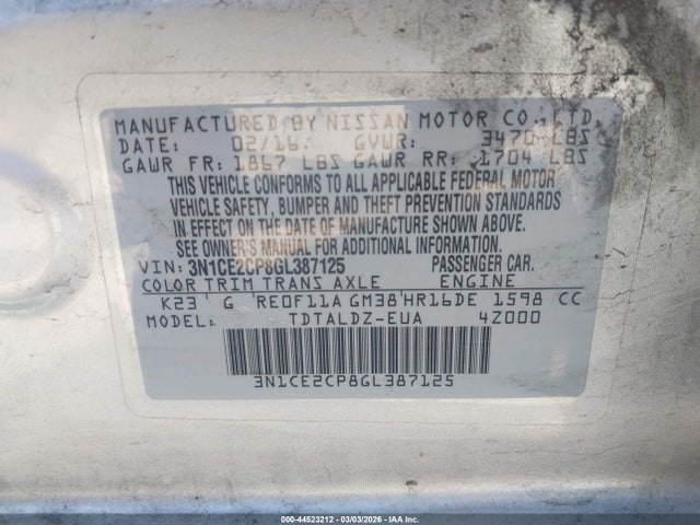 Nissan Versa Note S (sr)/s Plus/sl/sr/sv 2016 3N1CE2CP8GL387125 Image 9