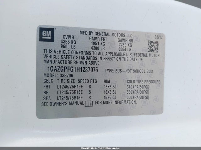1GAZGPFG1H1237076 Chevrolet Express 3500 Lt