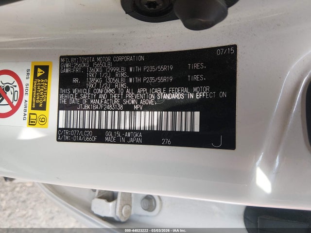 44523222 :رقم المزاد ، JTJBK1BA7F2483138 vin ، 2015 Lexus Rx 350 مزاد بيع