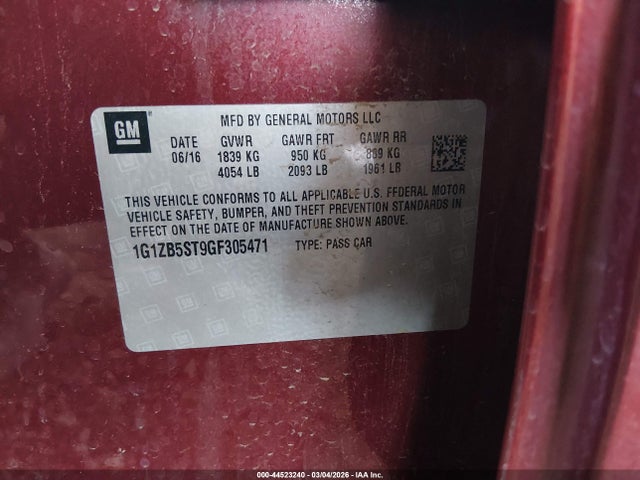 1G1ZB5ST9GF305471 Chevrolet MALIBU LS