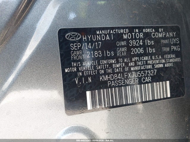 KMHD84LFXJU557327 Hyundai ELANTRA SEL