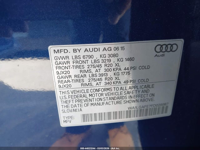 Aukcja sprzedaży 2015 Audi Q7 3.0t Premium, vin: WA1LGAFE7FD028987, numer aukcji: 44523244