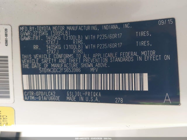 2015 TOYOTA SIENNA 5TDYK3DC2FS653986 Photo 8