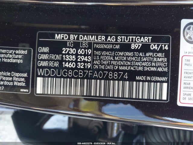 Aukcja sprzedaży 2015 Mercedes-benz S 550, vin: WDDUG8CB7FA078874, numer aukcji: 44523279