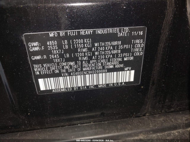 4S4BSENC9H3299089 Subaru Outback 3.6r Limited
