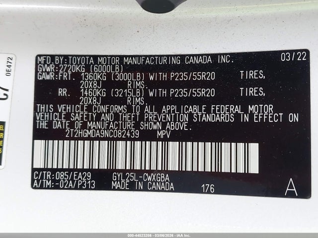 Продажа на аукционе авто 2022 Lexus Rx 450h, vin: 2T2HGMDA9NC082439, номер лота: 44523286