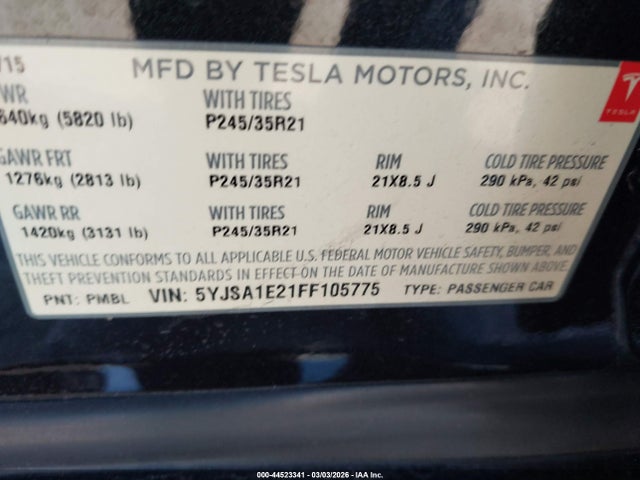 2015 TESLA MODEL S 5YJSA1E21FF105775 Photo 8