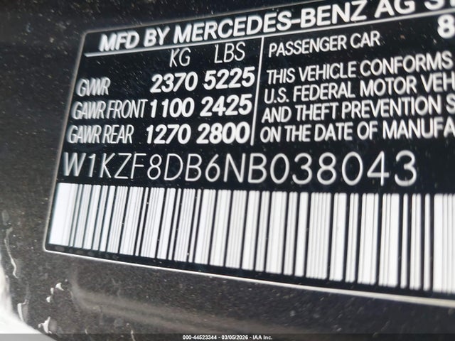 44523344 :رقم المزاد ، W1KZF8DB6NB038043 vin ، 2022 Mercedes-benz E 350 مزاد بيع