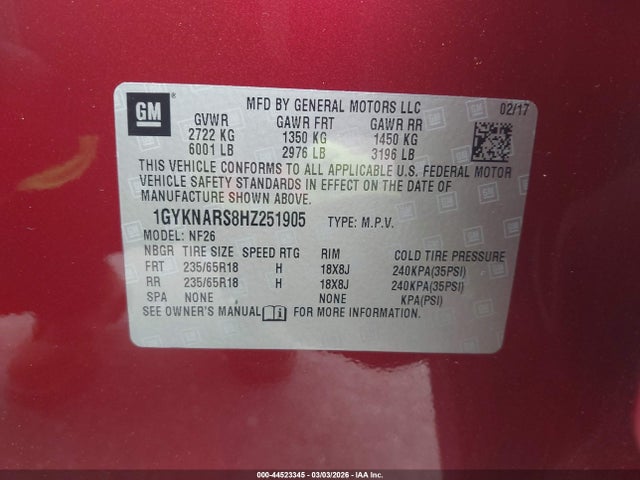 2017 CADILLAC XT5 1GYKNARS8HZ251905 Photo 8