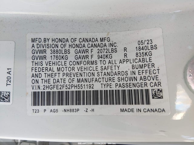 Honda Civic Sport 2023 2HGFE2F52PH551192 Image 9