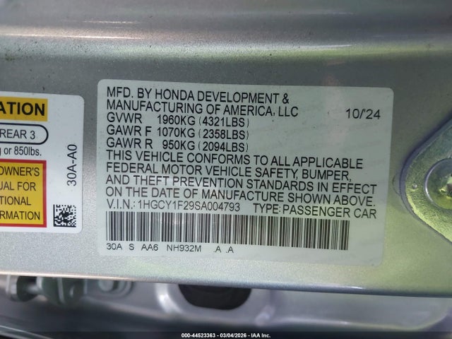 1HGCY1F29SA004793 Honda ACCORD LX