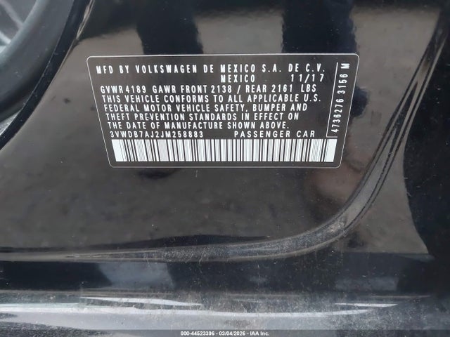 Продаж на аукціоні авто 2018 Volkswagen Jetta 1.4t Se/1.4t Wolfsburg Edition, vin: 3VWDB7AJ2JM258883, номер лоту: 44523396