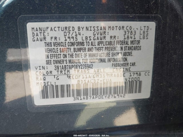 3N1AB7AP0EY276942 Nissan SENTRA SV