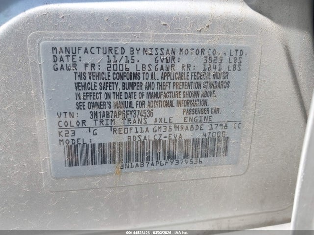 3N1AB7AP6FY374536 Nissan SENTRA S