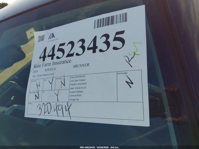 JTEBU5JR0J5553450 Toyota 4runner Sr5 Premium