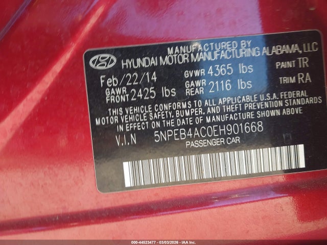 Hyundai SONATA GLS 2014 5NPEB4AC0EH901668 Image 9