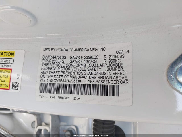 2018 HONDA ACCORD 1HGCV1F33JA235530 Photo 8