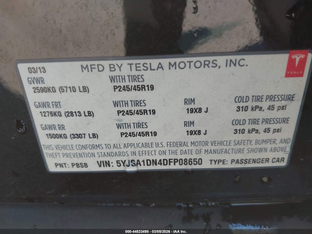 Продаж на аукціоні авто 2013 Tesla Model S, vin: 5YJSA1DN4DFP08650, номер лоту: 44523498