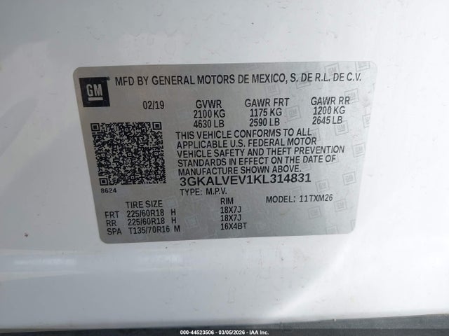 3GKALVEV1KL314831 GMC Terrain Slt