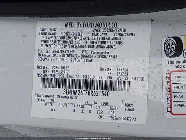 2008 LINCOLN MKZ 3LNHM26T78R621540 Photo 8