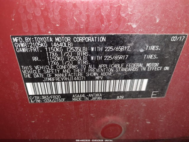 JTMBFREV9HJ144071 Toyota RAV4 LE
