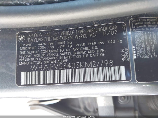Продаж на аукціоні авто 2003 Bmw 330i, vin: WBAEV53403KM27798, номер лоту: 44523552