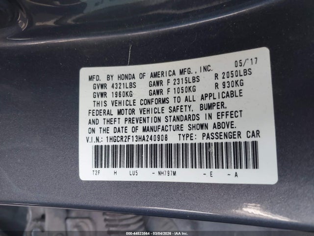 1HGCR2F13HA240908 Honda Accord Sport Se