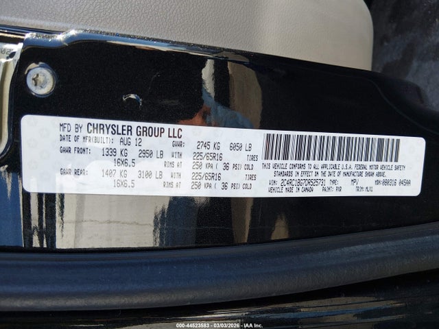 2013 Chrysler Town & Country Touring მანქანა იყიდება აუქციონზე, vin: 2C4RC1BG7DR525731, აუქციონის ნომერი: 44523583
