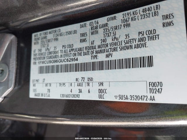 2016 FORD ESCAPE 1FMCU9G96GUC62954 Photo 8